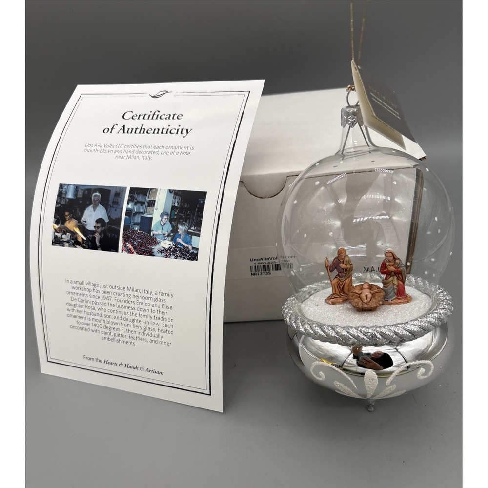 Soffieria De Carlini Italy Nativity Globe Glass Ornament Hand Blown Silver Jesus